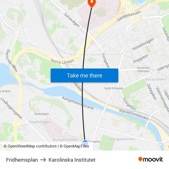 Fridhemsplan to Karolinska Institutet map