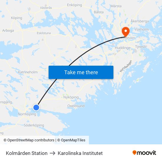 Kolmården Station to Karolinska Institutet map