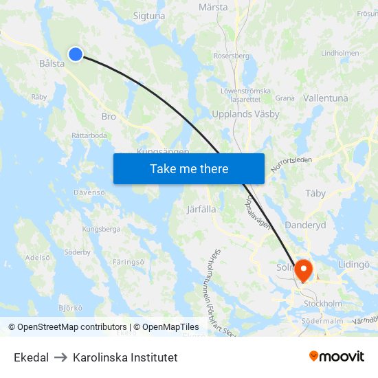 Ekedal to Karolinska Institutet map