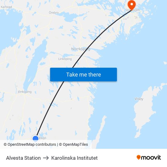 Alvesta Station to Karolinska Institutet map