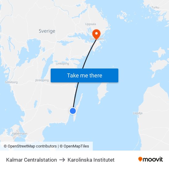 Kalmar Centralstation to Karolinska Institutet map