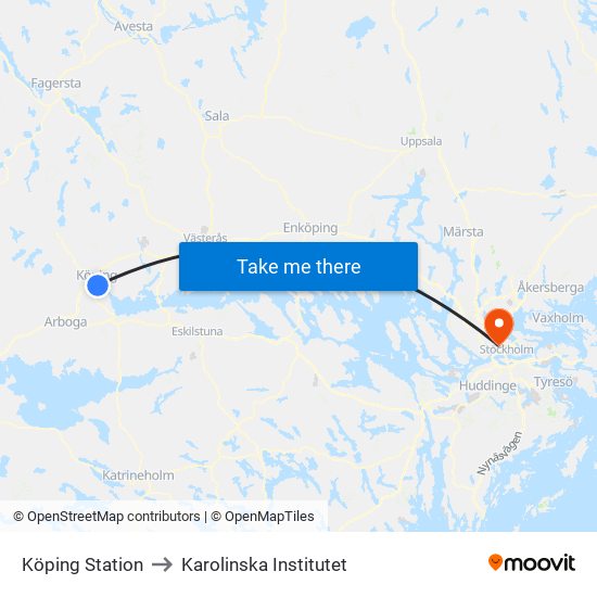 Köping Station to Karolinska Institutet map