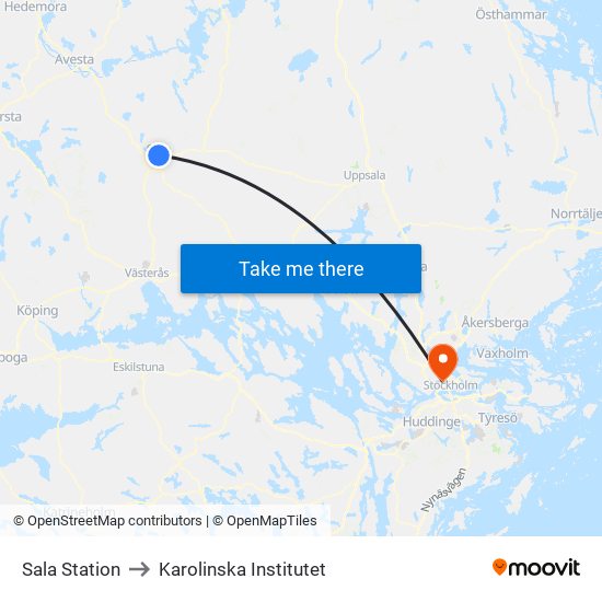 Sala Station to Karolinska Institutet map