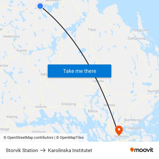 Storvik Station to Karolinska Institutet map