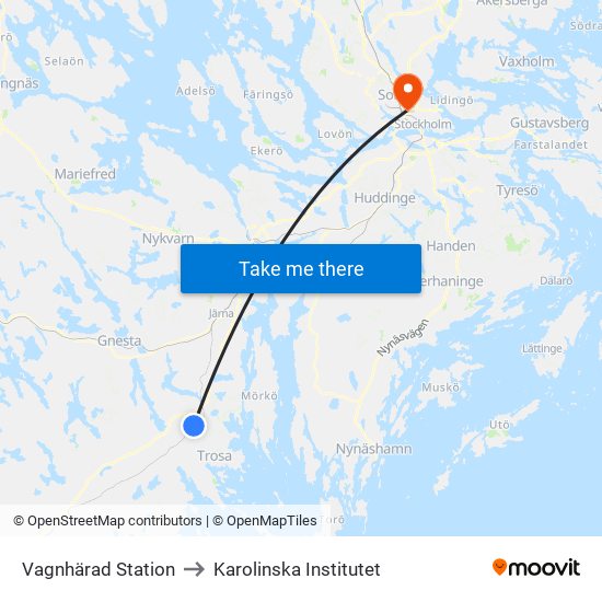 Vagnhärad Station to Karolinska Institutet map