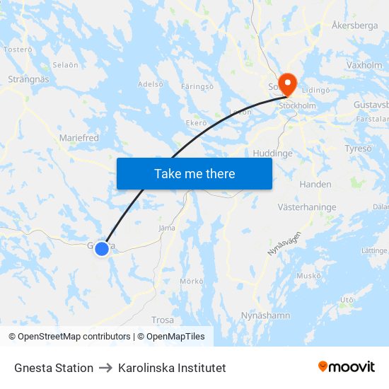 Gnesta Station to Karolinska Institutet map