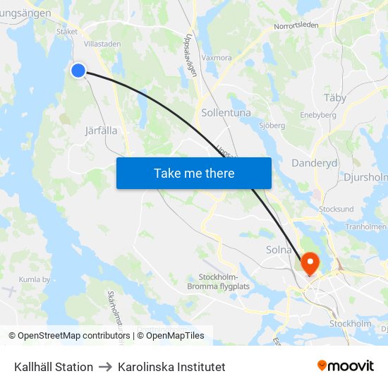 Kallhäll Station to Karolinska Institutet map