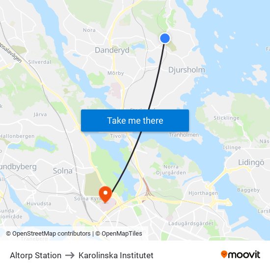 Altorp Station to Karolinska Institutet map