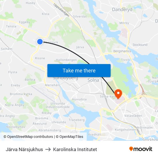 Järva Närsjukhus to Karolinska Institutet map