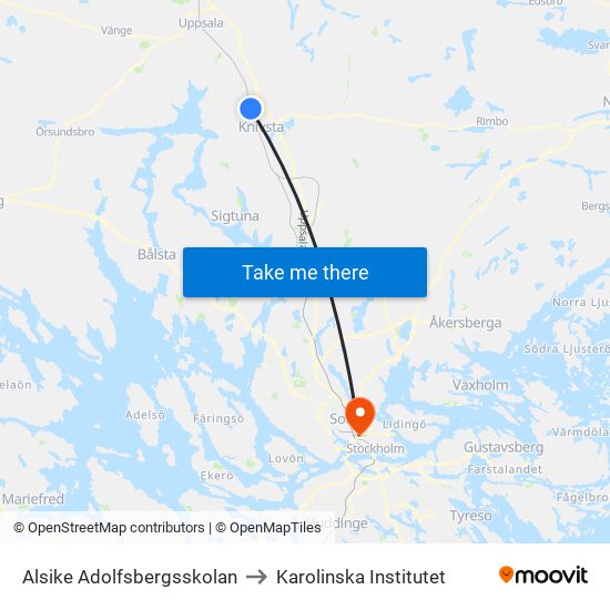 Alsike Adolfsbergsskolan to Karolinska Institutet map