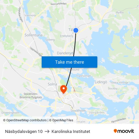 Näsbydalsvägen 10 to Karolinska Institutet map