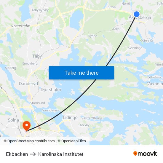 Ekbacken to Karolinska Institutet map