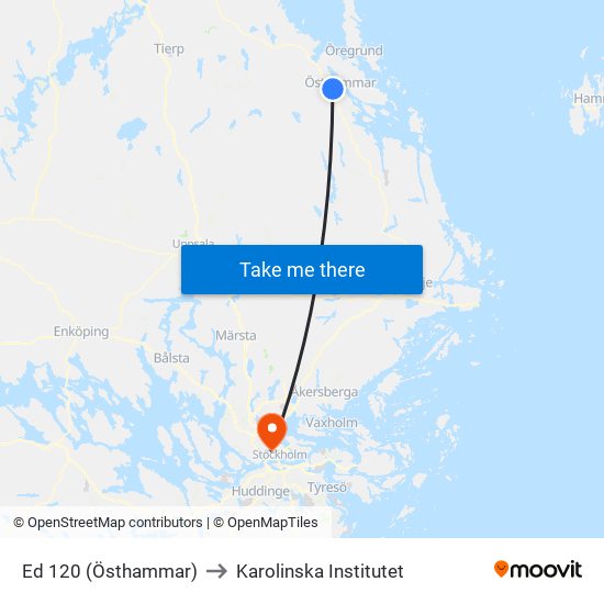 Ed 120 (Östhammar) to Karolinska Institutet map