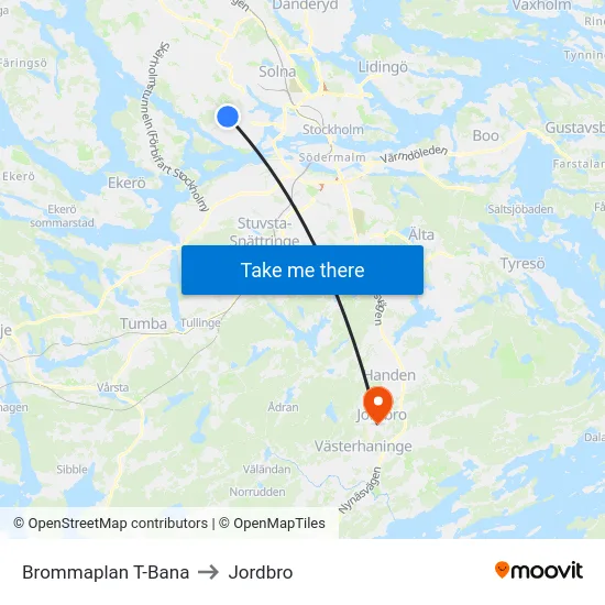 Brommaplan T-Bana to Jordbro map