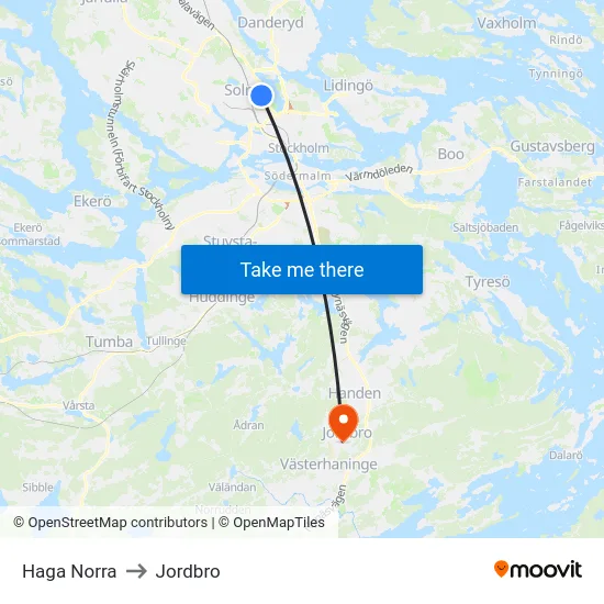 Haga Norra to Jordbro map