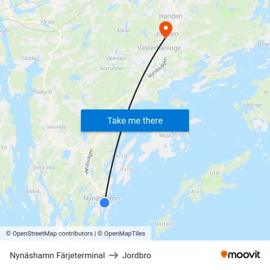 Nynäshamn Färjeterminal to Jordbro map