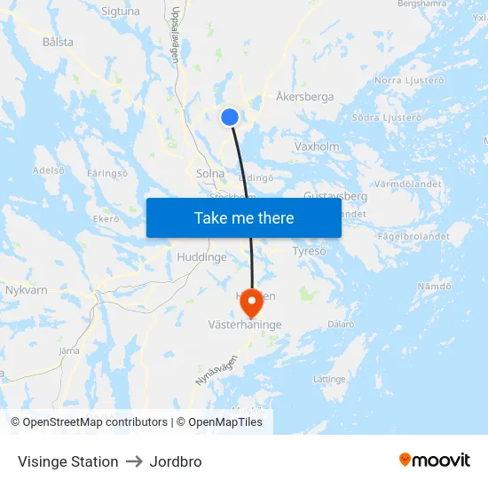 Visinge Station to Jordbro map