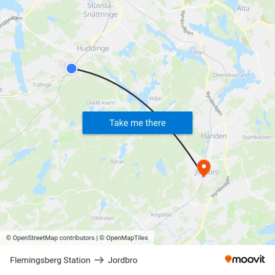Flemingsberg Station to Jordbro map