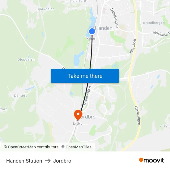 Handen Station to Jordbro map