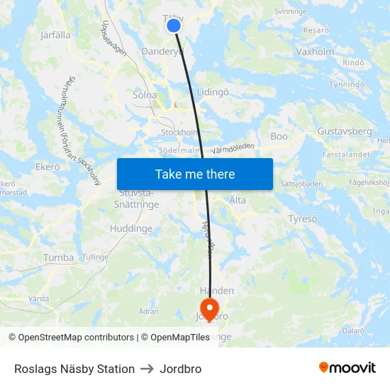 Roslags Näsby Station to Jordbro map