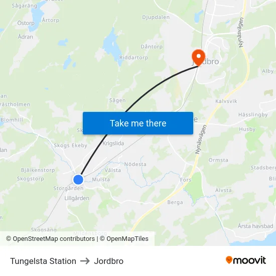 Tungelsta Station to Jordbro map