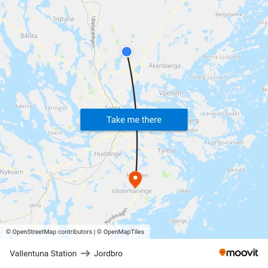 Vallentuna Station to Jordbro map