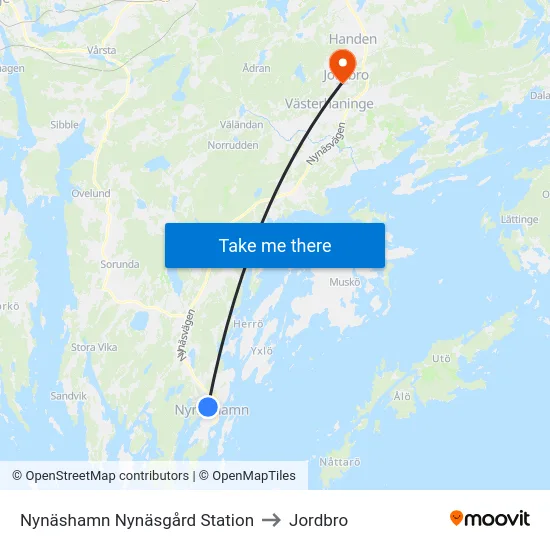 Nynäshamn Nynäsgård Station to Jordbro map