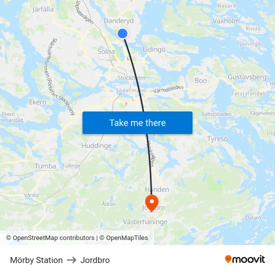 Mörby Station to Jordbro map