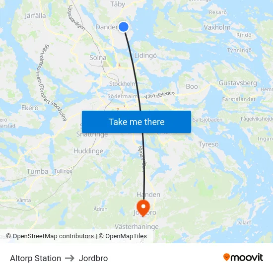 Altorp Station to Jordbro map