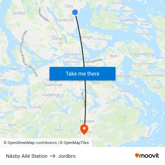 Näsby Allé Station to Jordbro map