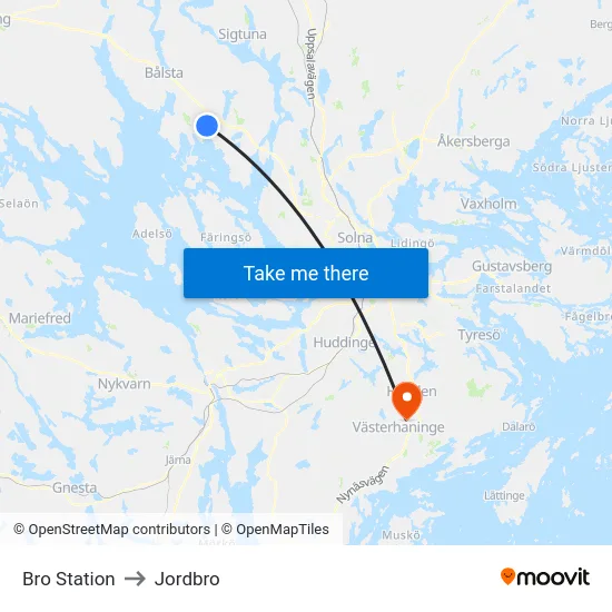 Bro Station to Jordbro map