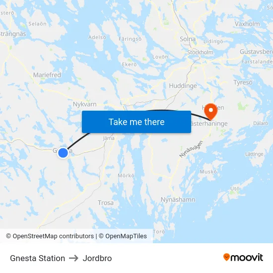 Gnesta Station to Jordbro map