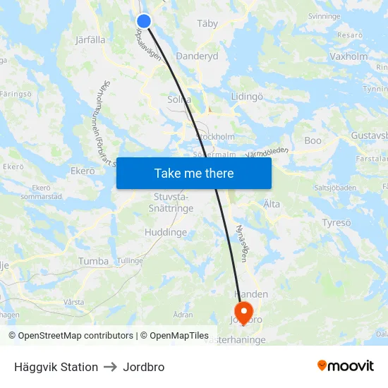 Häggvik Station to Jordbro map
