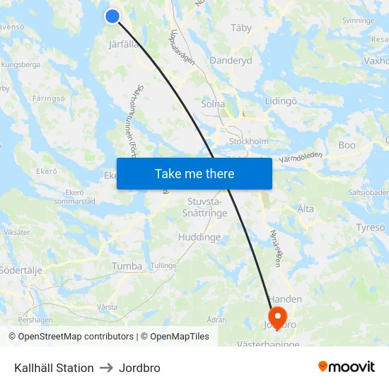 Kallhäll Station to Jordbro map