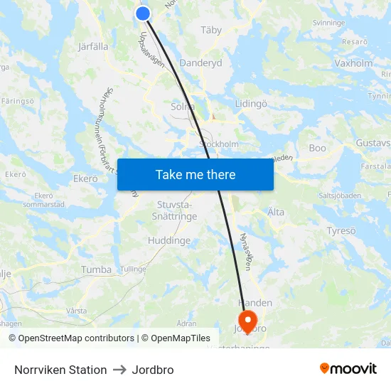 Norrviken Station to Jordbro map