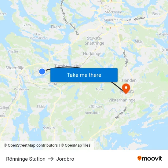 Rönninge Station to Jordbro map
