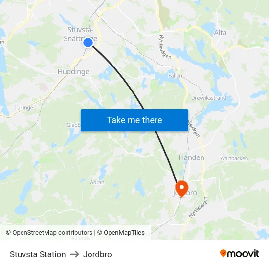 Stuvsta Station to Jordbro map