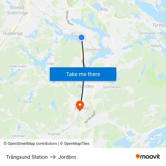 Trångsund Station to Jordbro map