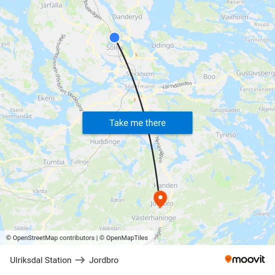Ulriksdal Station to Jordbro map