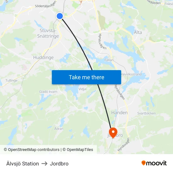 Älvsjö Station to Jordbro map