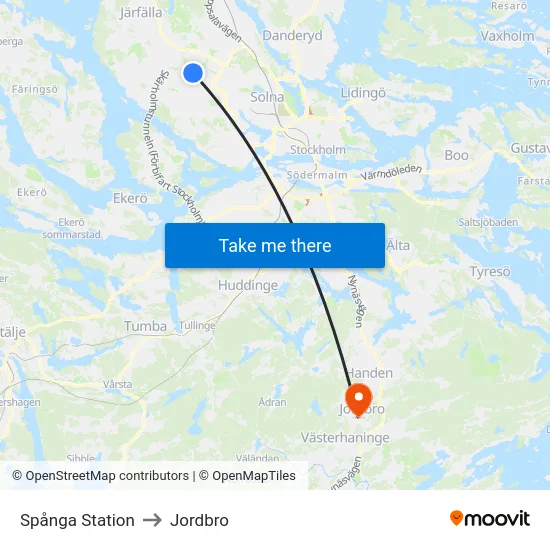 Spånga Station to Jordbro map