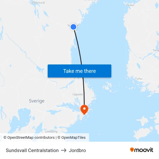 Sundsvall Centralstation to Jordbro map