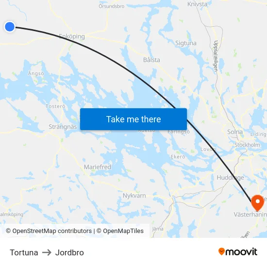 Tortuna to Jordbro map
