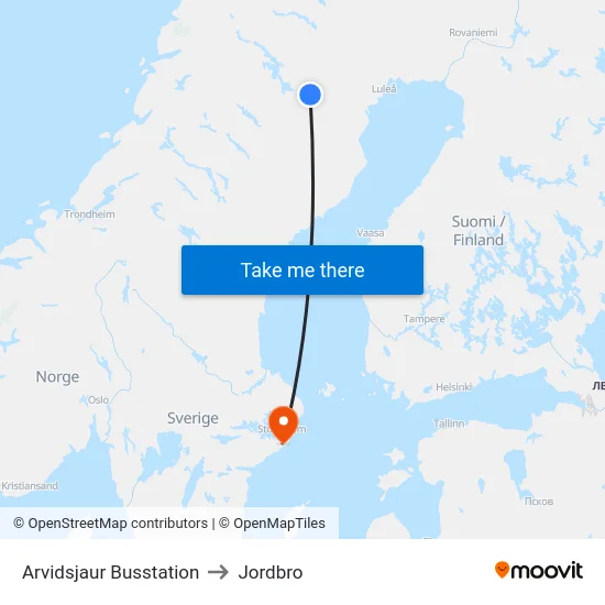 Arvidsjaur Busstation to Jordbro map