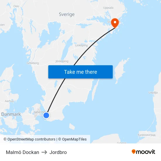 Malmö Dockan to Jordbro map