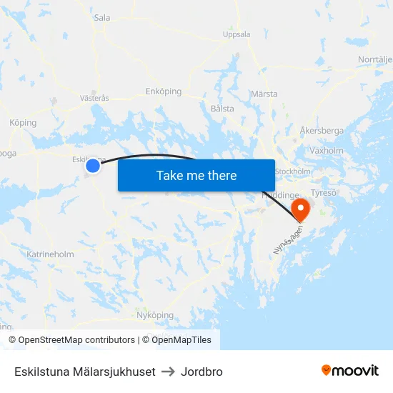 Eskilstuna Mälarsjukhuset to Jordbro map