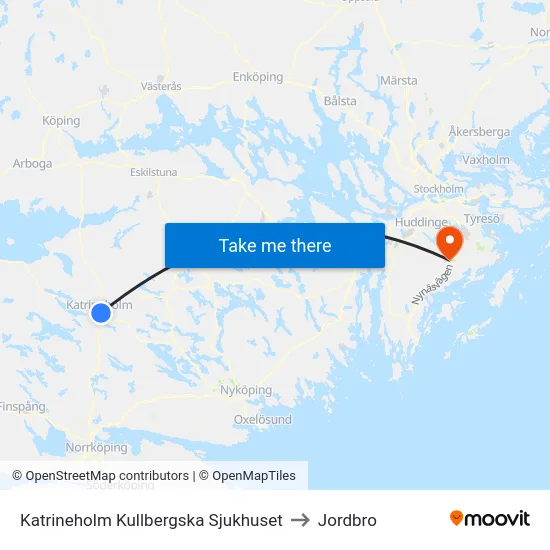 Katrineholm Kullbergska Sjukhuset to Jordbro map