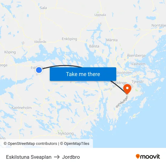 Eskilstuna Sveaplan to Jordbro map