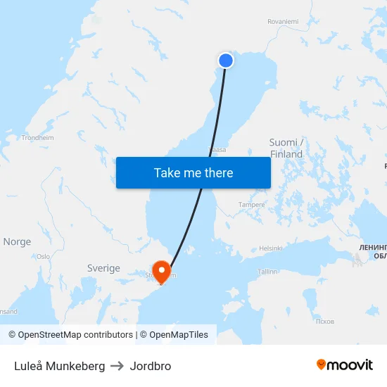 Luleå Munkeberg to Jordbro map