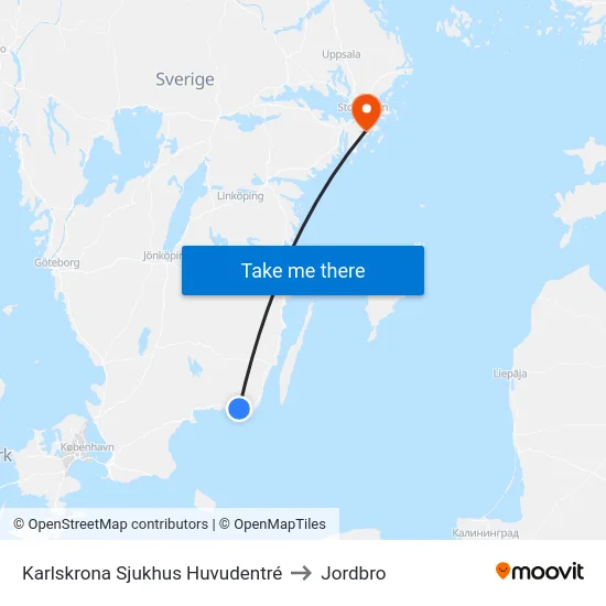Karlskrona Sjukhus Huvudentré to Jordbro map